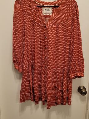HOLDING HORSES Rust Red Geo-Print Button Tunic